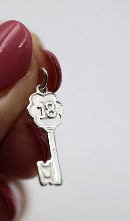 Genuine Sterling Silver 925 18th Key Pendant Or Charm