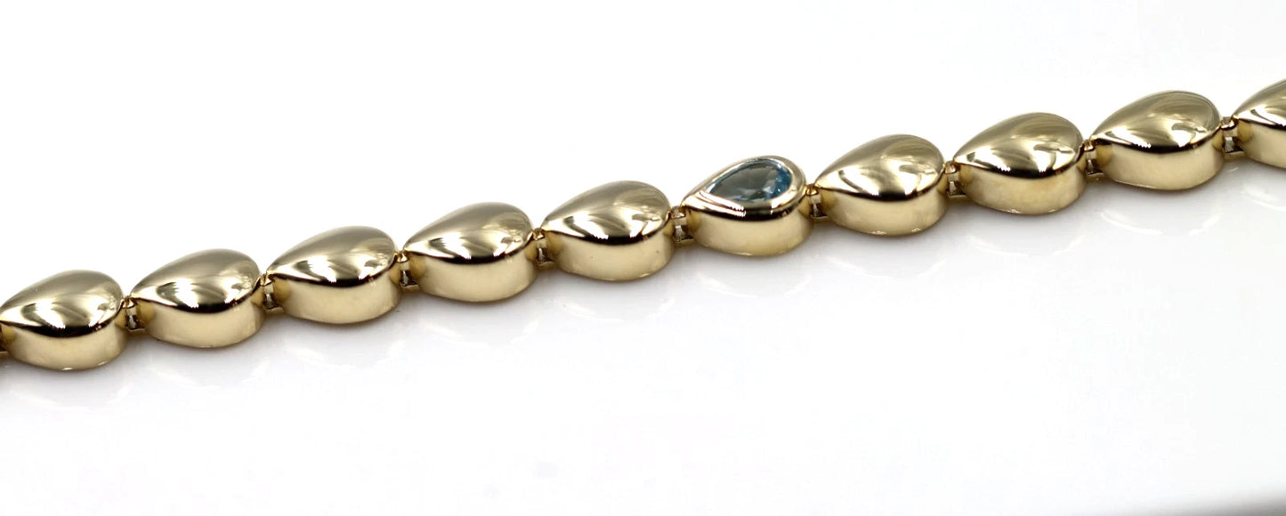 Genuine 9ct 9k 375 Yellow, Rose or White Gold Pear Blue Topaz Bracelet