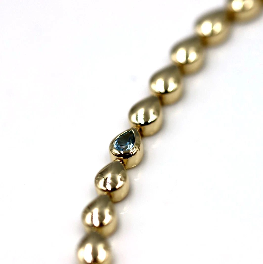 Genuine 9ct 9k 375 Yellow, Rose or White Gold Pear Blue Topaz Bracelet