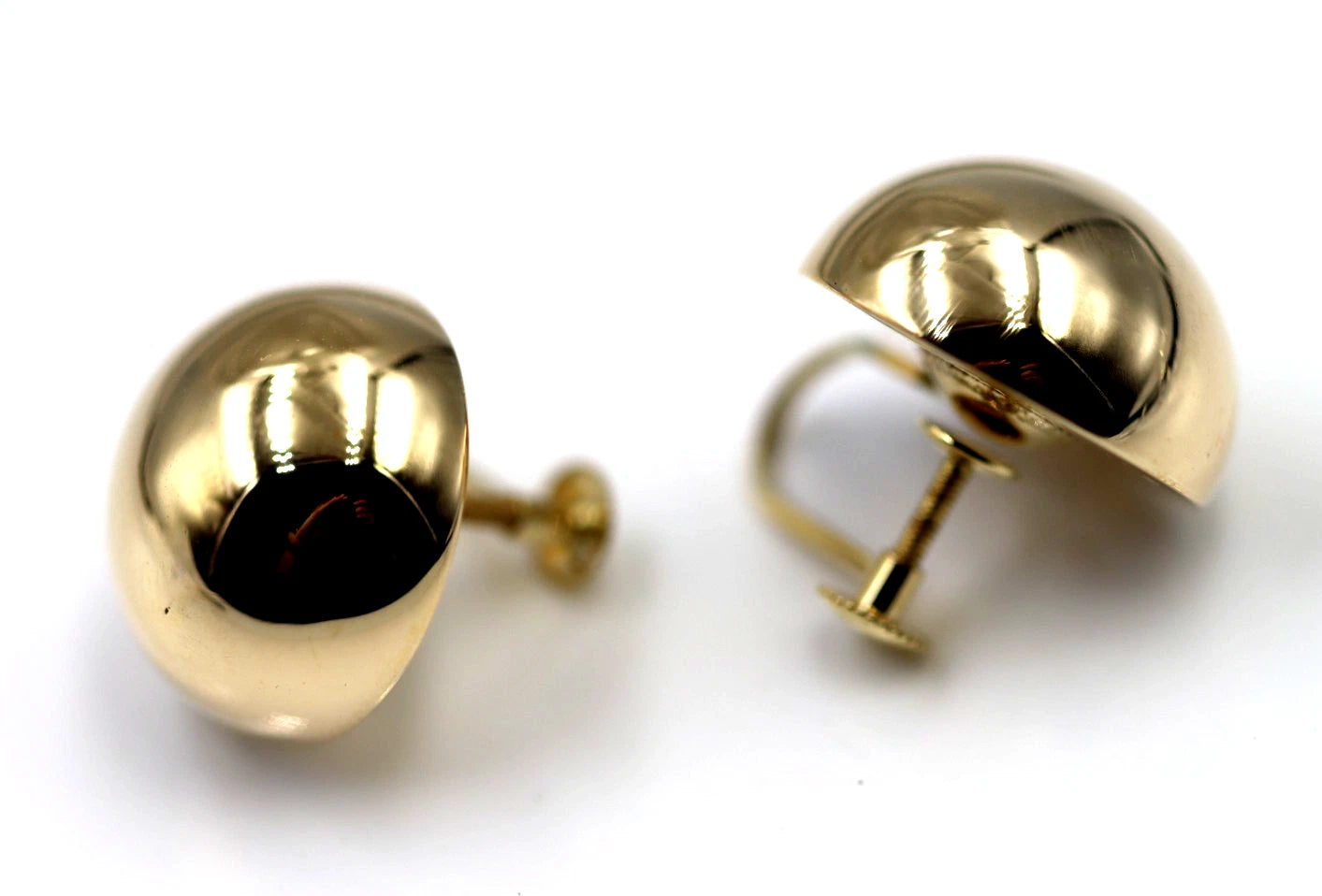 Genuine 9ct Yellow, Rose or White Gold 16mm Stud Half Ball Earrings Screw Clip Non Pierced