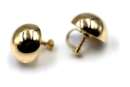 Genuine 9ct Yellow, Rose or White Gold 16mm Stud Half Ball Earrings Screw Clip Non Pierced