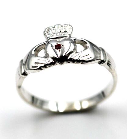 Size L Sterling Silver Ruby Claddagh Ring July Birthstone