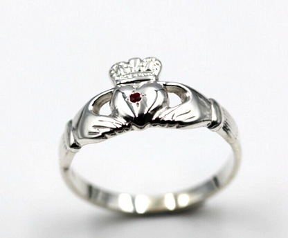 Size L Sterling Silver Ruby Claddagh Ring July Birthstone