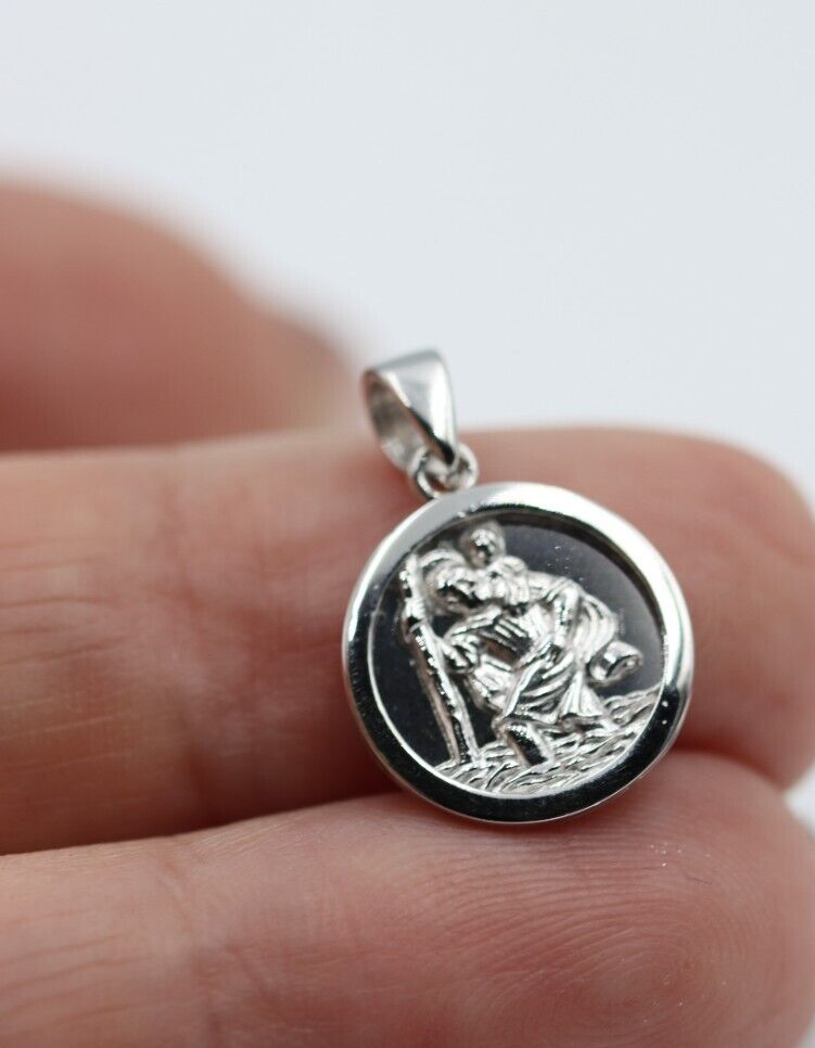 Sterling Silver 925 St Christopher 12mm Pendant Charm Travel Saint