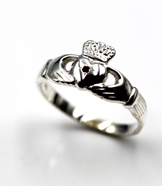 Size L Sterling Silver Ruby Claddagh Ring July Birthstone