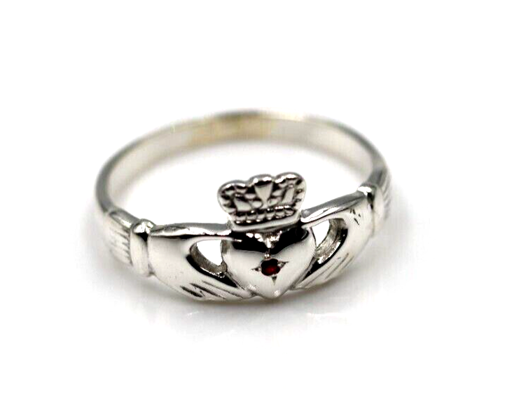 Size L Sterling Silver Ruby Claddagh Ring July Birthstone