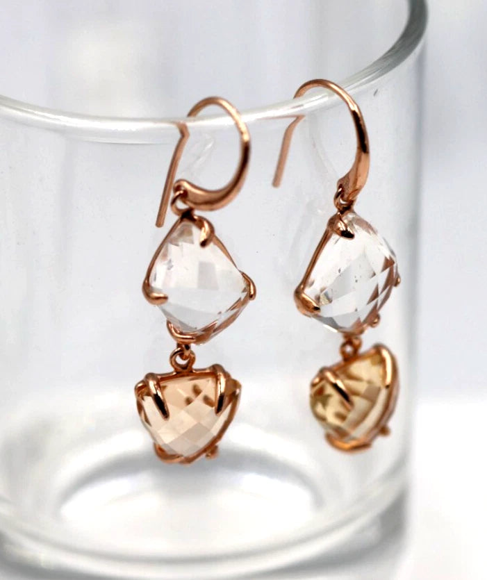 Genuine 925 Sterling Silver Rose Gold Plated Crystal Earrings