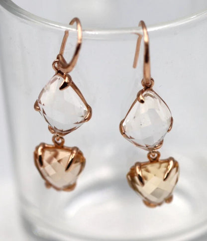 Genuine 925 Sterling Silver Rose Gold Plated Crystal Earrings