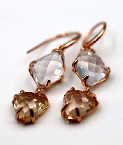 Genuine 925 Sterling Silver Rose Gold Plated Crystal Earrings