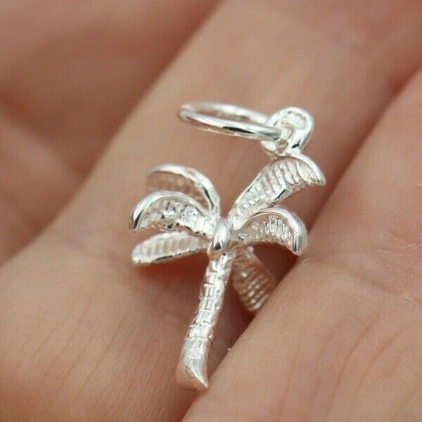 Genuine Sterling Silver 925 Palm Tree 3D Pendant Or Charm