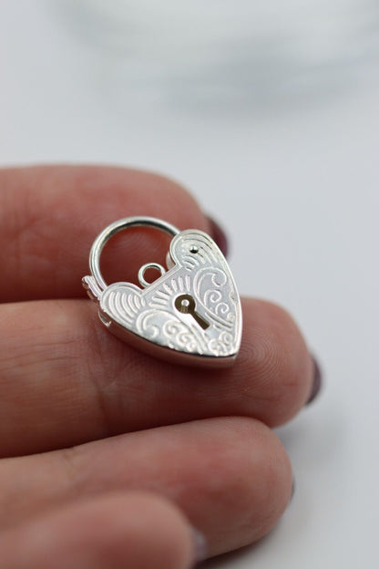 Genuine 15mm Sterling Silver 925 Engraved Heart Padlock Locket