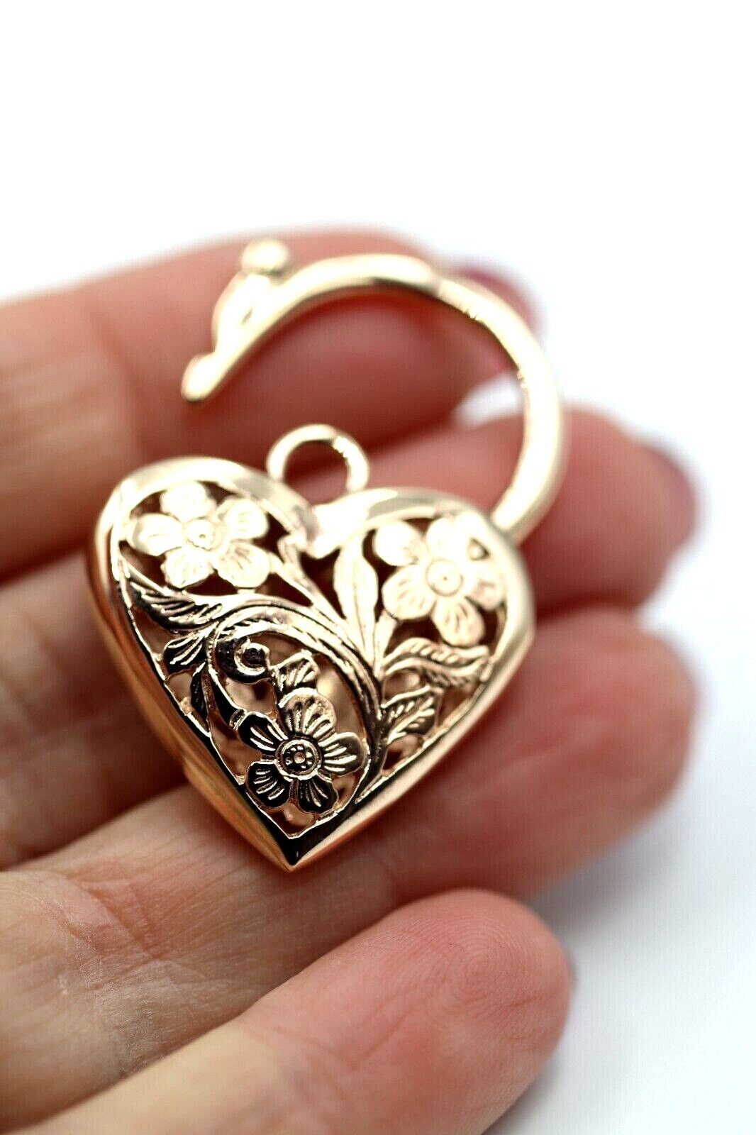 Genuine 9ct Yellow Gold or White Gold or Rose Gold Heavy Large Heart Locket Padlock