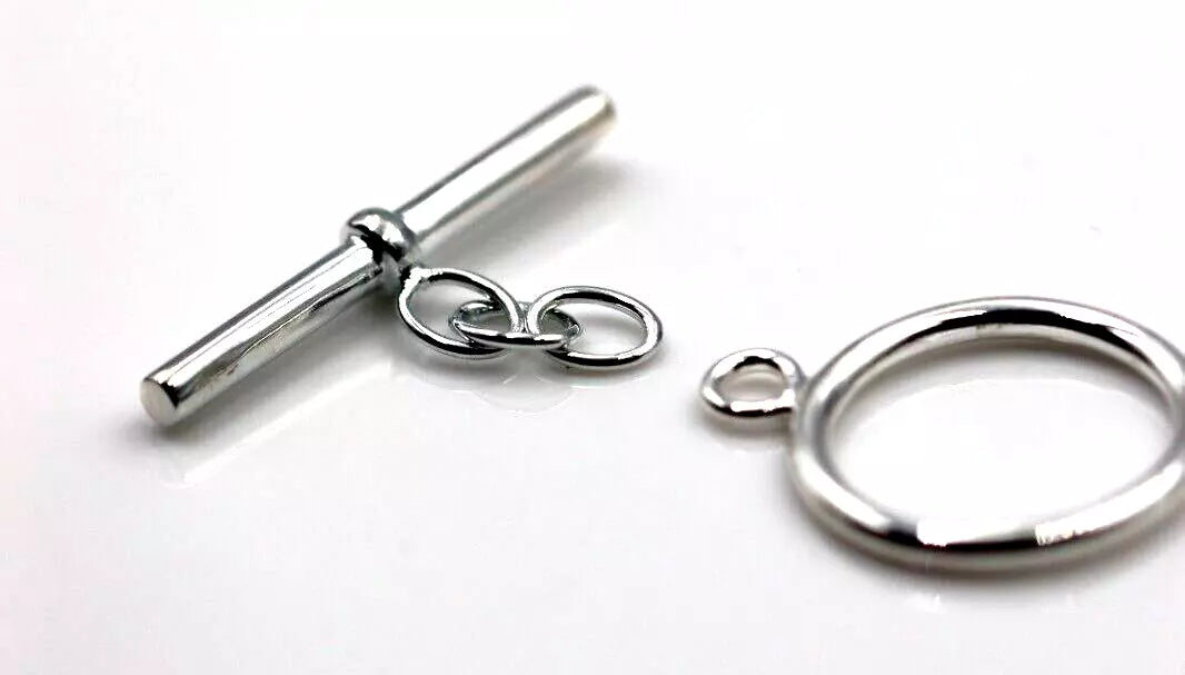 Genuine Sterling Silver or Sterling Silver (Gold Plated) 925 T-bar Toggle Set with Chain Polished