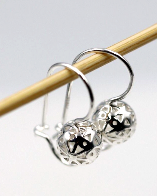 Genuine Sterling Silver 925 8mm Filigree Euro Ball Earrings