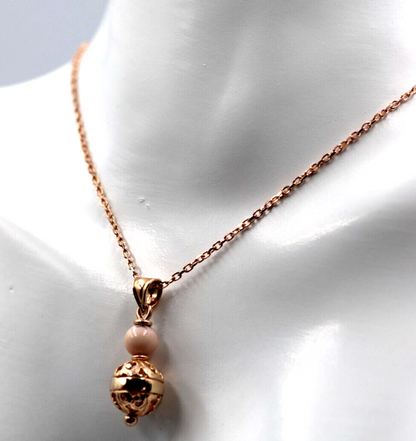 Genuine 9ct 9k Rose Gold 45cm Cable Necklace Chain + Ball Pendant