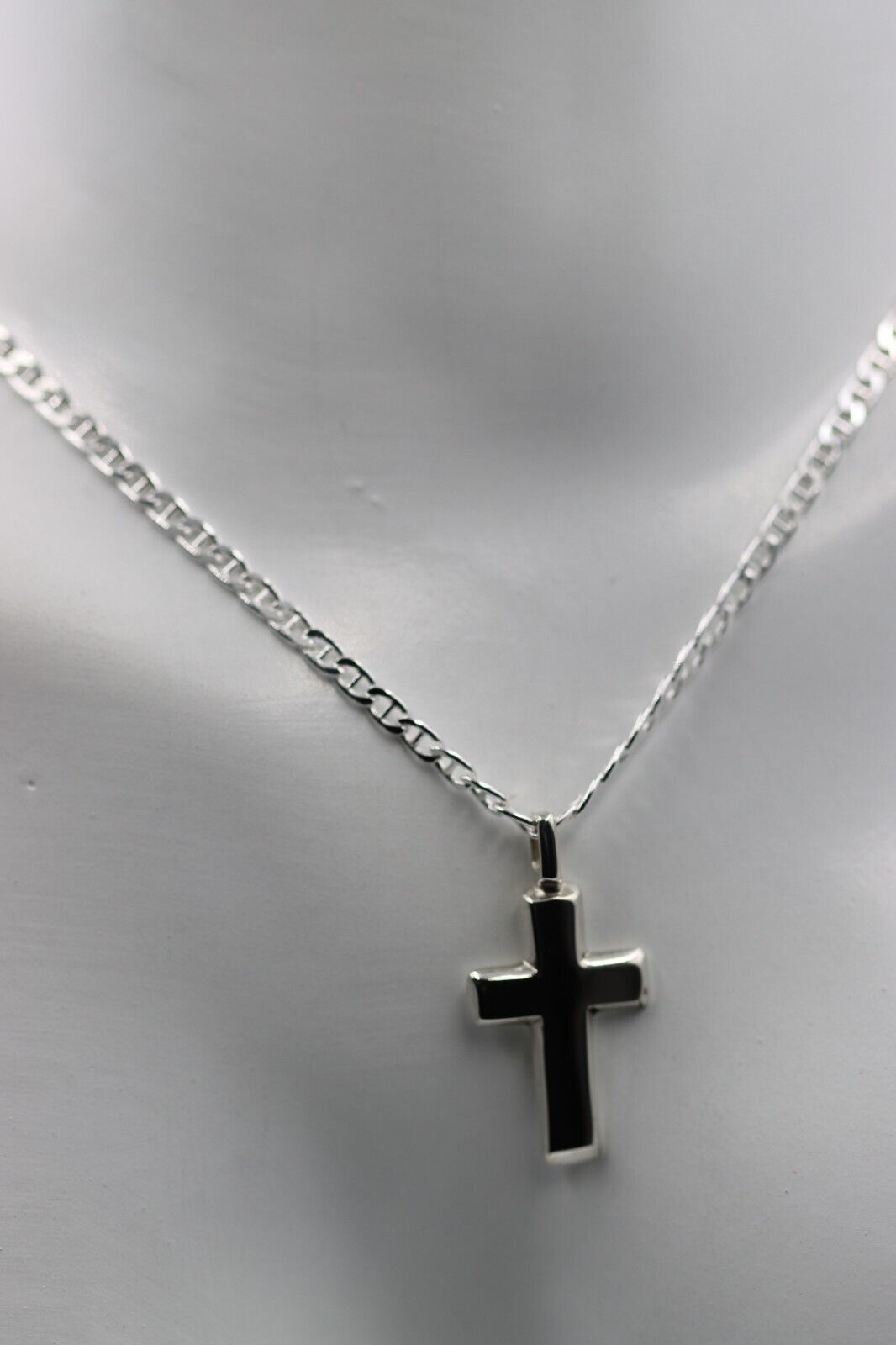 Sterling Silver 925 Small Cross Pendant + 50cm Anchor Necklace