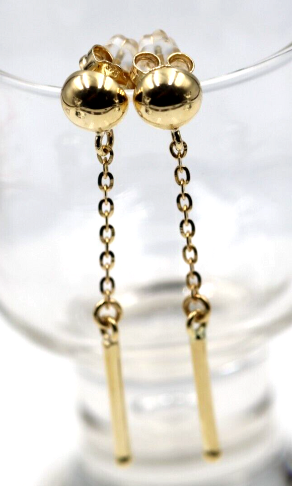 Kaedesigns 9ct 9k Yellow, Rose or White Gold Half 8mm Ball Stud Chain Long Earrings