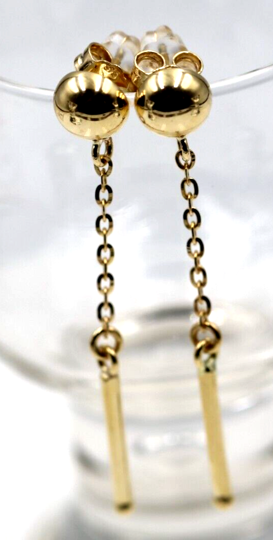 Kaedesigns 9ct 9k Yellow, Rose or White Gold Half 8mm Ball Stud Chain Long Earrings