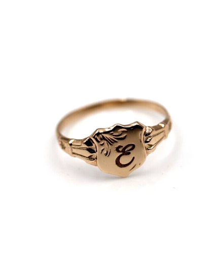 Size T1/2, 9ct 9kt Yellow, Rose or White Gold Shield Signet Ring + Engraving of one initial