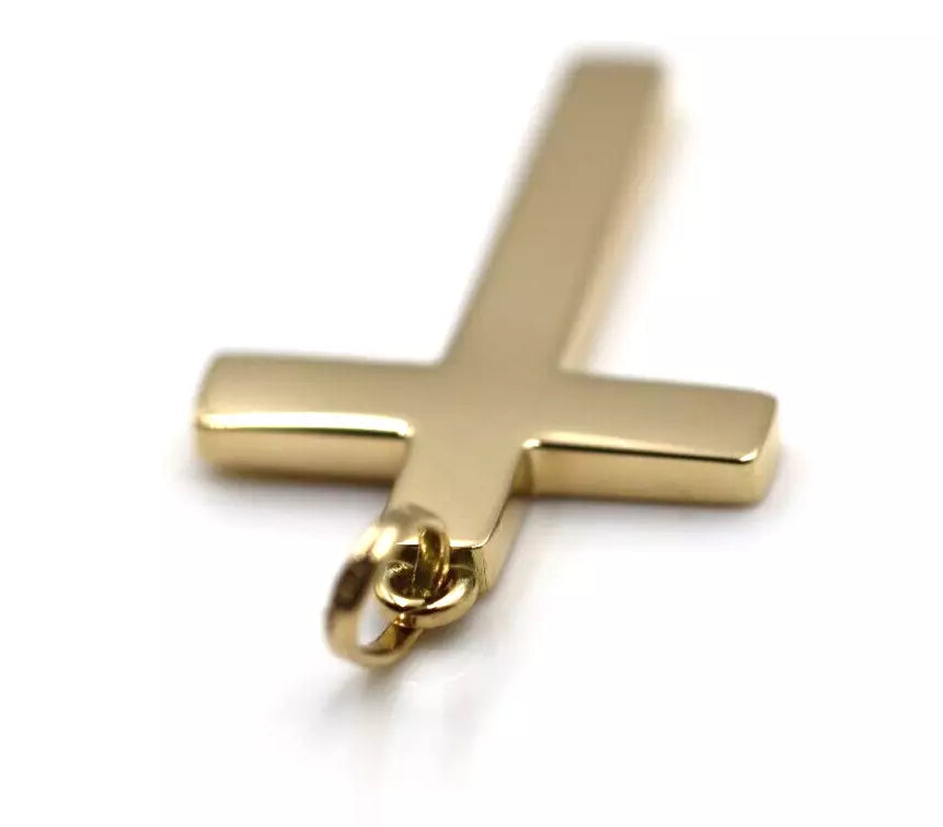 Kaedesigns Genuine Small 18ct 750 Yellow, Rose or White Gold Plain Flat Cross Pendant 36mm x 23mm, 10 grams