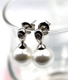 Sterling Silver 925 10mm Shell Pearl Ball Drop CZ Earrings -Free Express Post