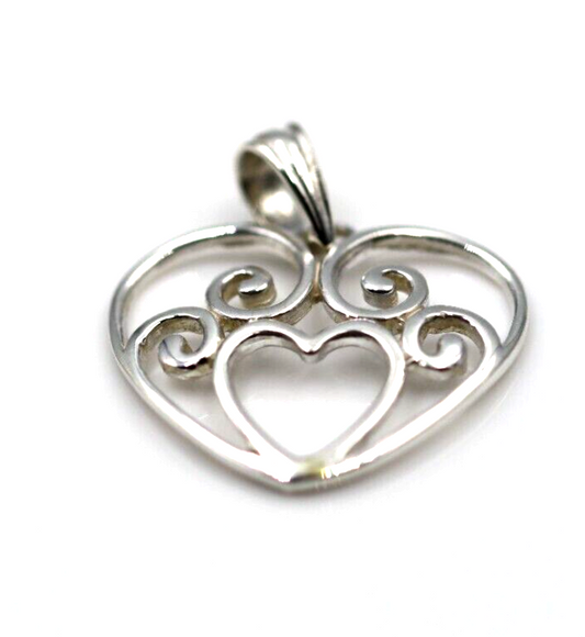 Genuine Sterling Silver 925 Filigree Heart Pendant