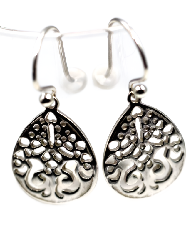 Genuine New Sterling Silver Filigree Teardrop Disc Tear Drop Earrings