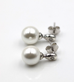 Sterling Silver 925 10mm Shell Pearl Ball Drop CZ Earrings -Free Express Post