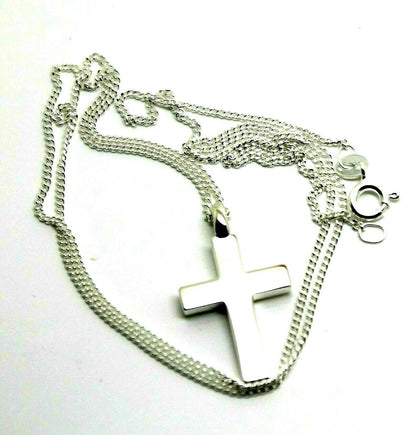 Solid New Sterling Silver 925 Plain Cross Pendant & 45cm Kerb Chain Necklace