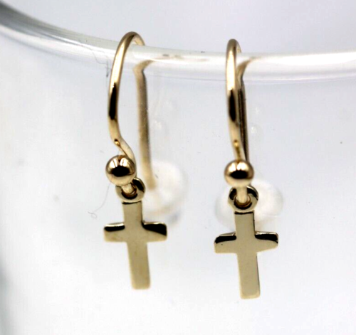 Kaedesigns 9ct 9k Solid Delicate Small Yellow, Rose or White Gold Dangle Cross Earrings 7mm x 5mm Cross