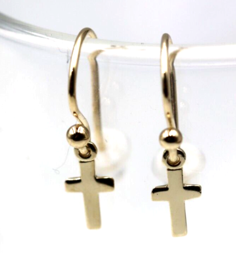 Kaedesigns 9ct 9k Solid Delicate Small Yellow, Rose or White Gold Dangle Cross Earrings 7mm x 5mm Cross