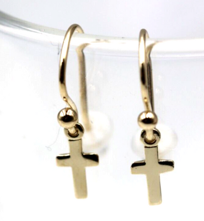 Kaedesigns 9ct 9k Solid Delicate Small Yellow, Rose or White Gold Dangle Cross Earrings 7mm x 5mm Cross