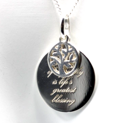 Sterling Silver 'The love of a family is life's greatest blessing' Disc Necklace Chain