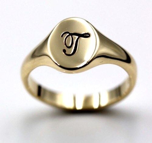 Size G 9ct 9K Yellow Gold Oval Signet Ring 9mm x 7mm + Engraving of 1 initial