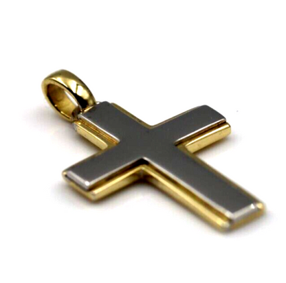 Genuine 18ct 750 Yellow & White Gold Full Solid Cross Pendant Two Tone (Chain not included)