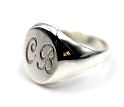 Genuine Heavy Solid Sterling Silver 925 Oval Men Signet Ring With Two Initial