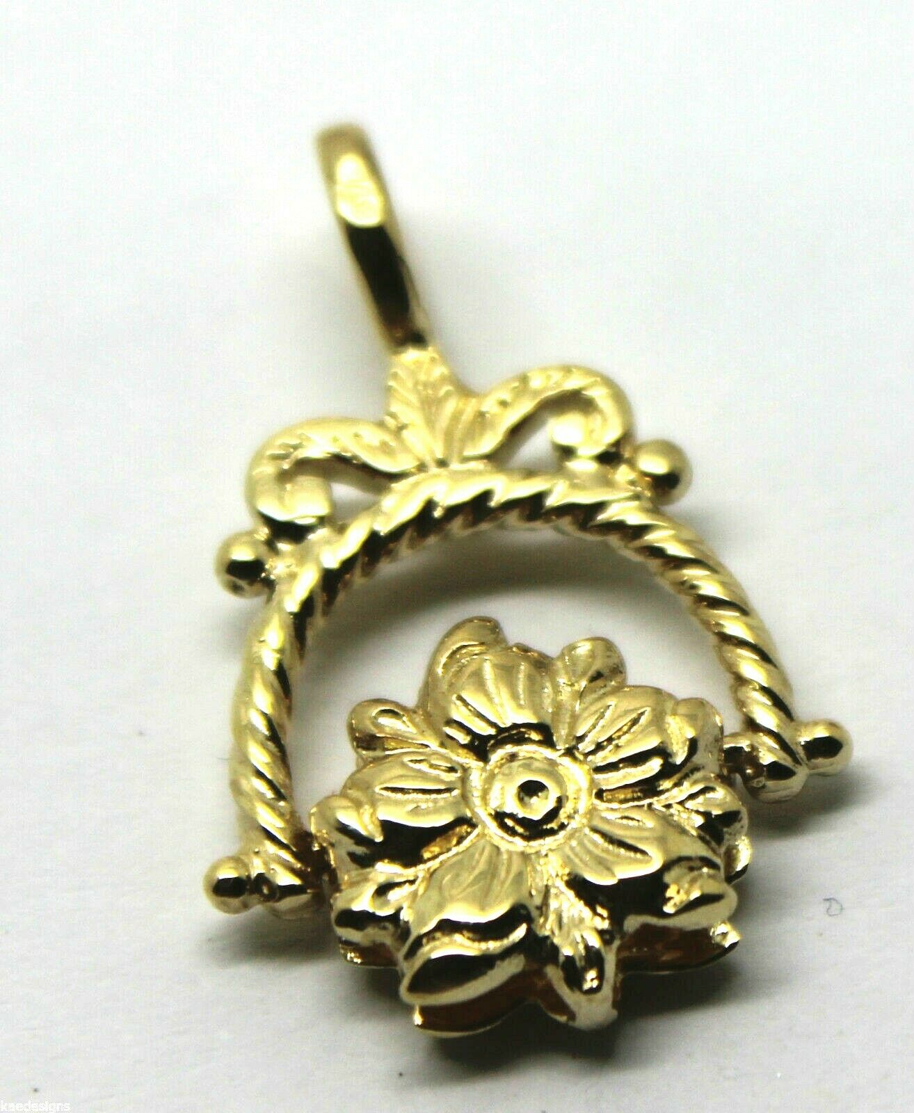 Genuine 9ct 9k Solid Yellow Gold  Flower Spinner Pendant