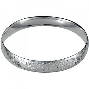 Genuine Solid Sterling Silver 925 10mm Wide Engraved Filigree Bangle Solid Comfort Fit