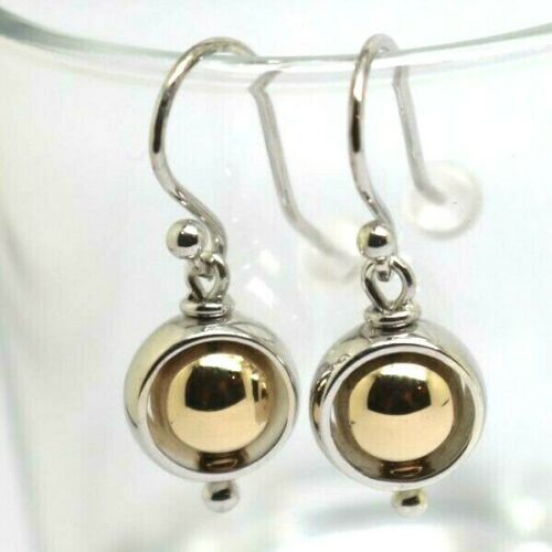 Genuine 9ct 9kt White & Yellow Gold Spinning Belcher Ball Drop Earrings 4.52G