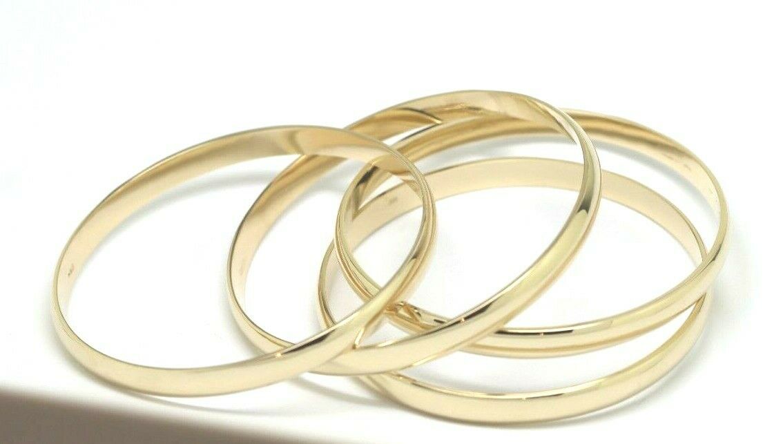 Genuine 9ct 9kt FULL SOLID Heavy Yellow, Rose or White Gold Bangle 6mm wide half round 60mm inside diameter