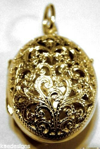 Kaedesigns New Genuine 9ct 9k Solid Yellow, Rose or White Gold Filigree Oval Pendant Locket