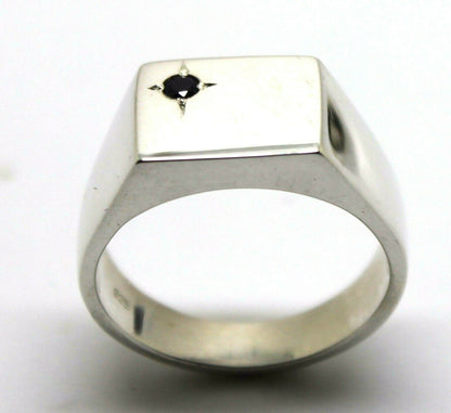 Size Z Mens Solid Sterling Silver Black Sapphire Square Signet Ring