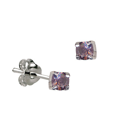 Genuine Sterling Silver 4mm Round Crystal / Cubic Zirconia Birthstone Stud Earrings - Available January to December birthstones