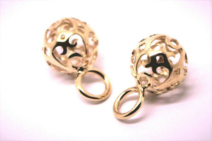 Genuine 9k 9ct Yellow, Rose or White Gold 10mm Filigree Flower Balls Charm Earrings