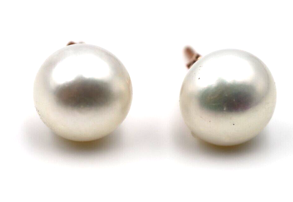 Genuine 9ct Yellow, Rose or White Gold White Button 10mm Freshwater Pearl Stud Earrings