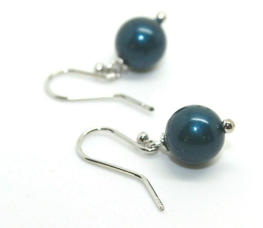 Genuine 9ct White Gold 10mm Petrol Blue Pearl Ball Earrings