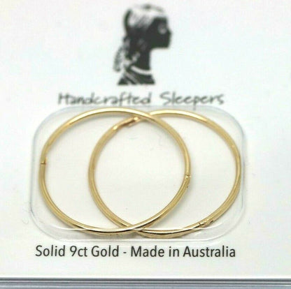 Genuine 9ct Yellow or Rose Gold Sleepers Hinged Earrings Plain 20mm inside diameter