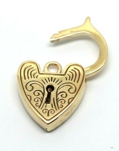 Genuine 15mm 9ct Yellow, Rose or White Gold Engraved Heart Pendant Padlock