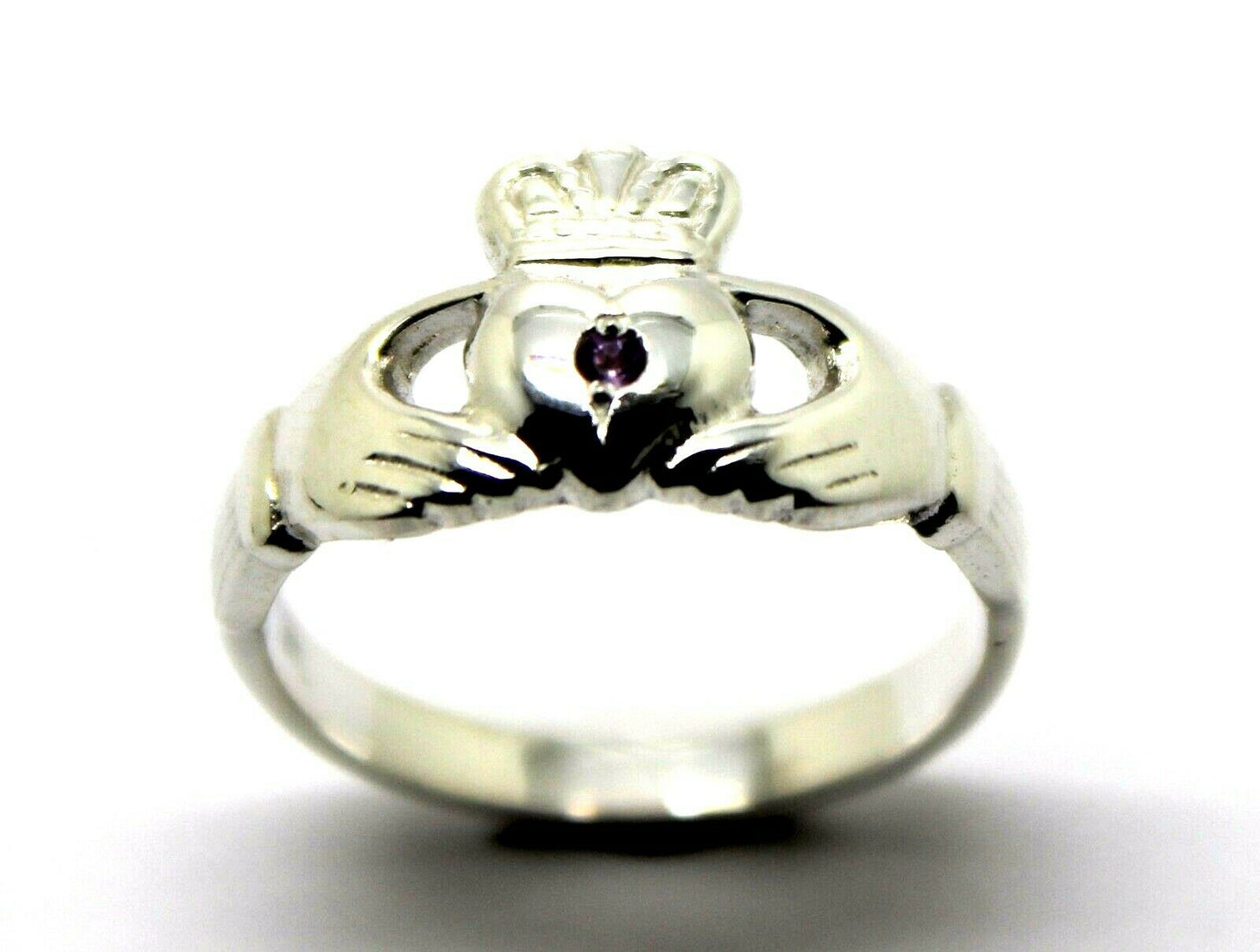 New Sterling Silver 925 Purple Amethyst Claddagh Ring