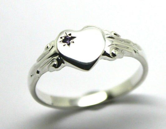 Genuine Full Solid New Sterling Silver Heart Amethyst Set Signet Ring Size N